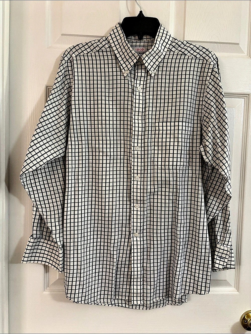IZOD Wrinkle Free Quick Dry Twill Checkered Button Down Shirt White & Blue Size
